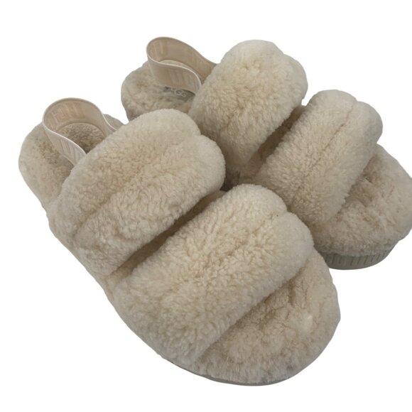 UGG Womens Oh Fluffita Natural Slide Sandal Size 9 1120876 Slippers Sheepskin - Picture 2 of 13